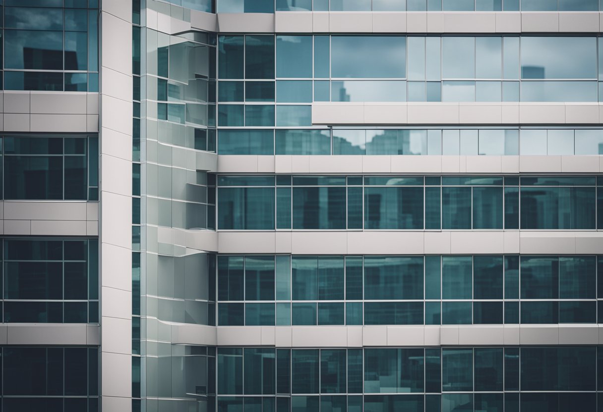 An office building with sparkling clean windows, reflecting the surrounding skyline and letting in plenty of natural light